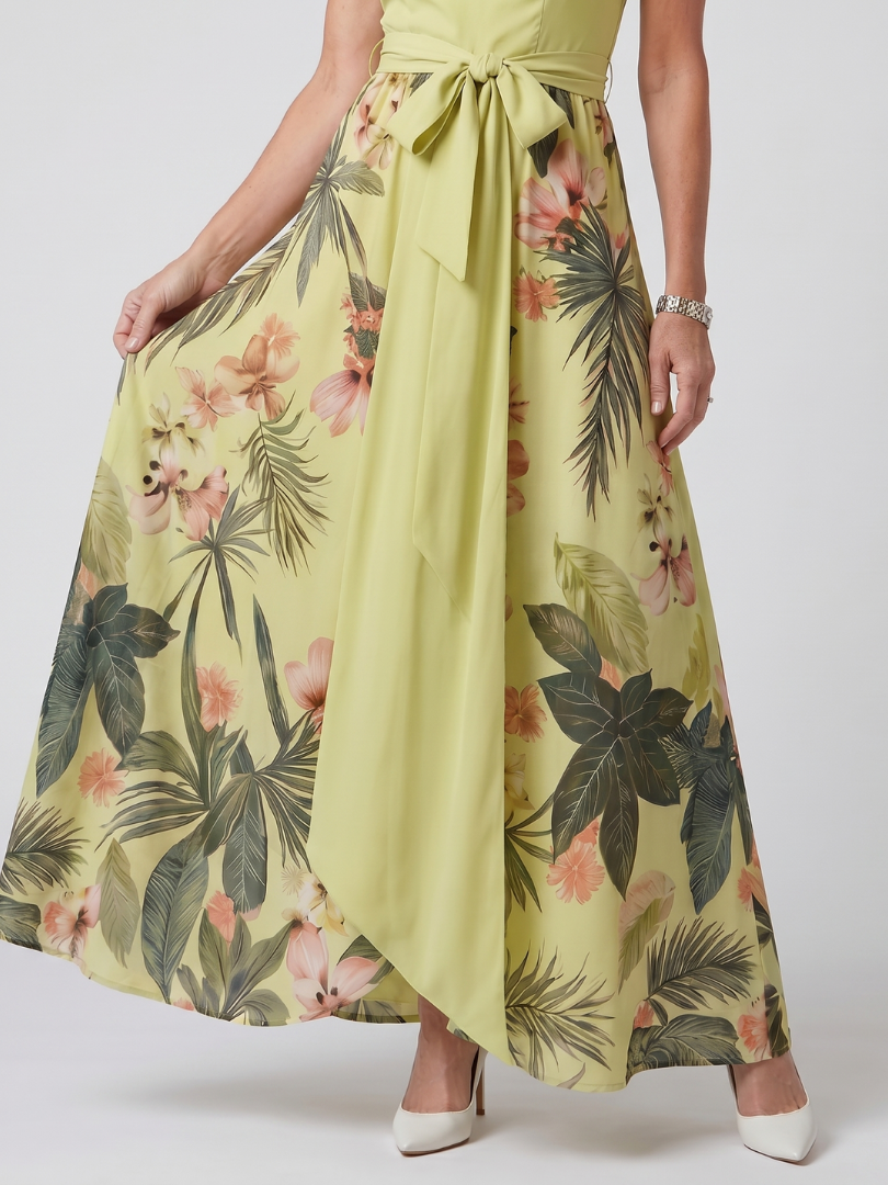 Sandra | Vestido Maxi Halter com Painéis Botânicos