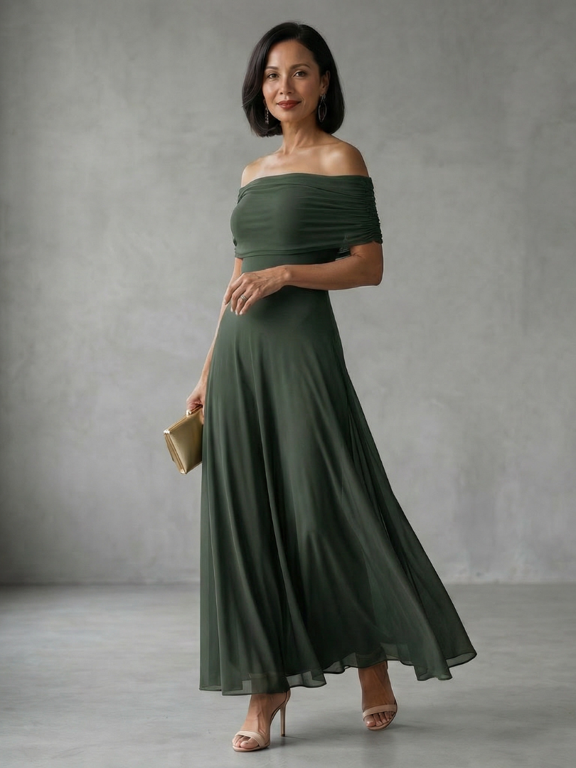 Giugno | Vestido Midi Drapeado Ombro a Descoberto