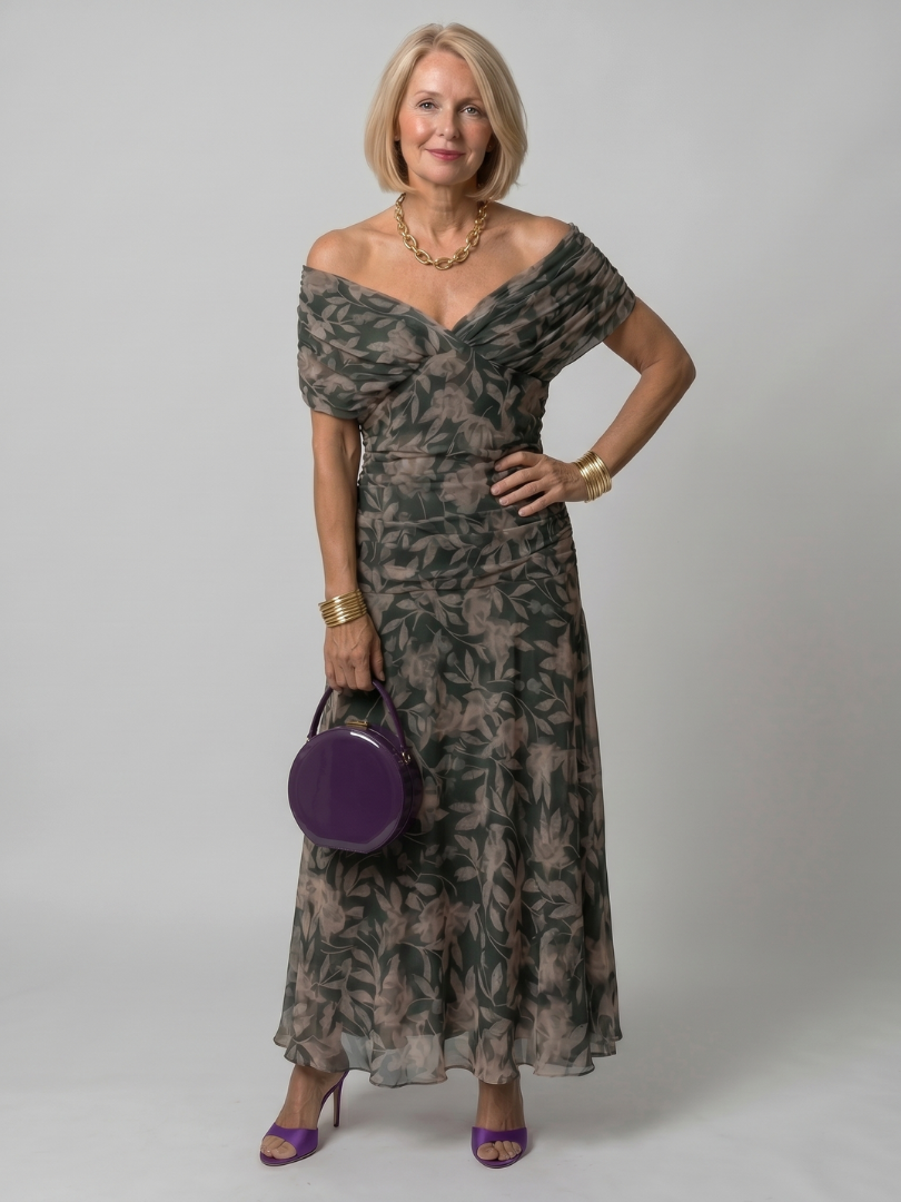 Calen | Vestido Midi Fluido com Ombros a Descoberto