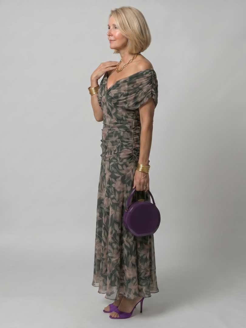 Calen | Vestido Midi Fluido com Ombros a Descoberto