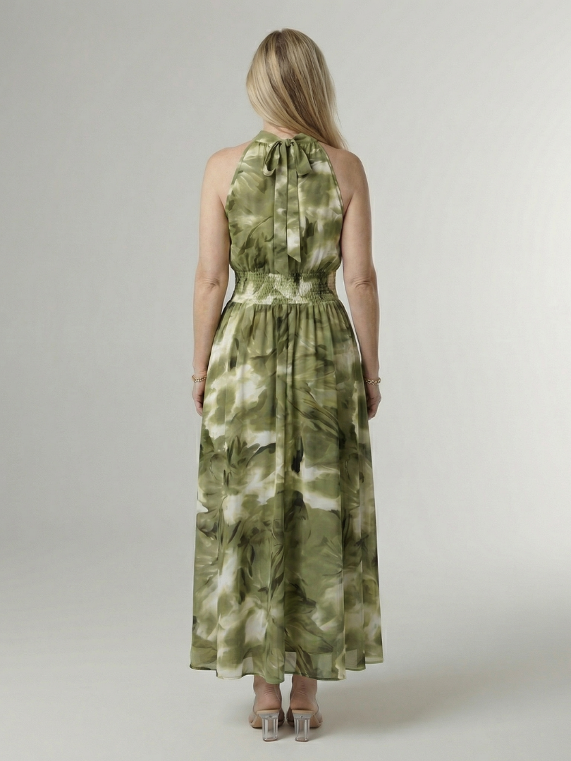 Sylin | Vestido Midi Halter com Cintura Franzida
