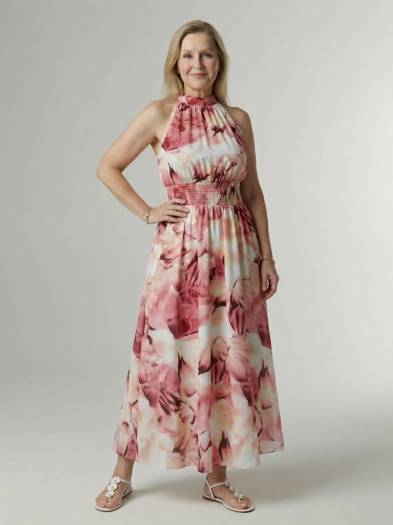Sylin | Vestido Midi Halter com Cintura Franzida