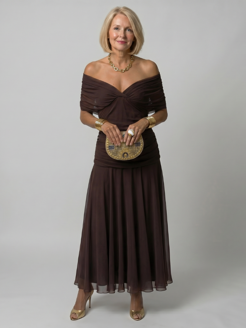 Calen | Vestido Midi Fluido com Ombros a Descoberto