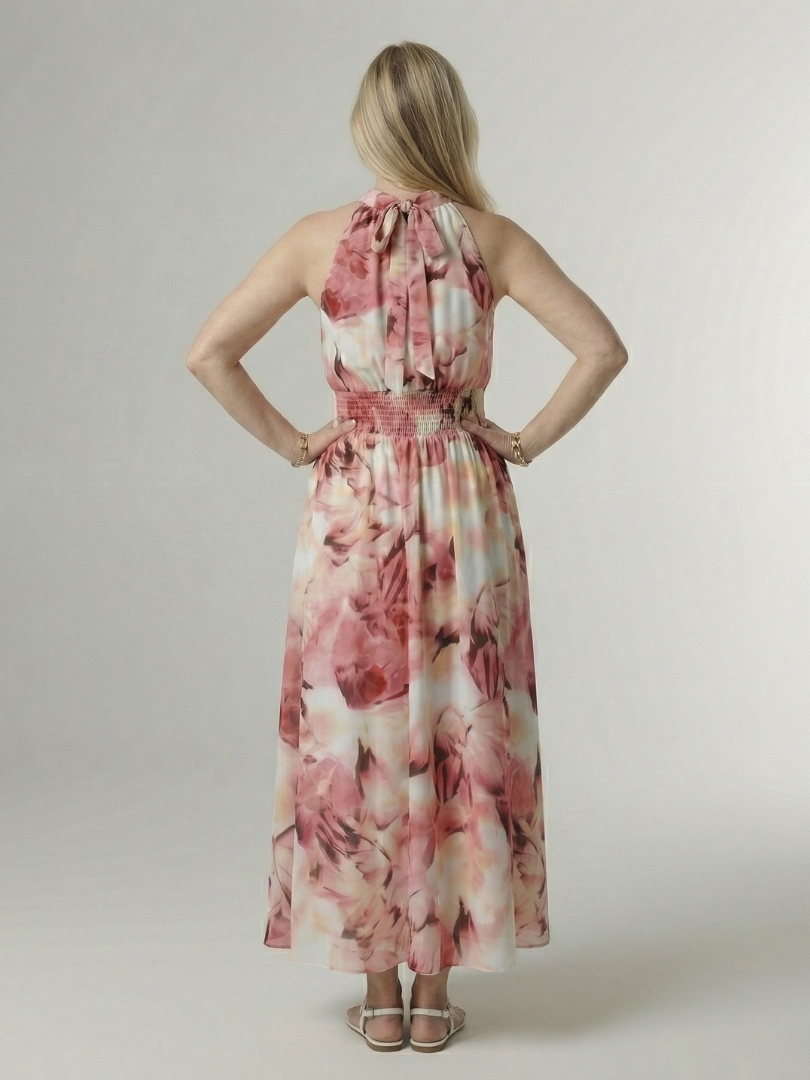 Sylin | Vestido Midi Halter com Cintura Franzida