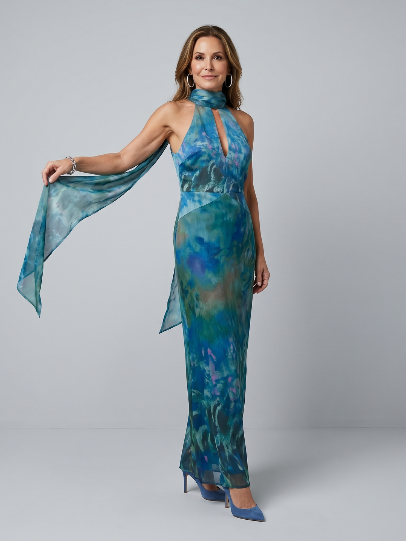 Juniper | Vestido Maxi Halter Sem Mangas com Abertura em Gota
