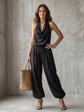 Marcela | Conjunto Top com Decote Franzido e Calças de Perna Larga Fluidas