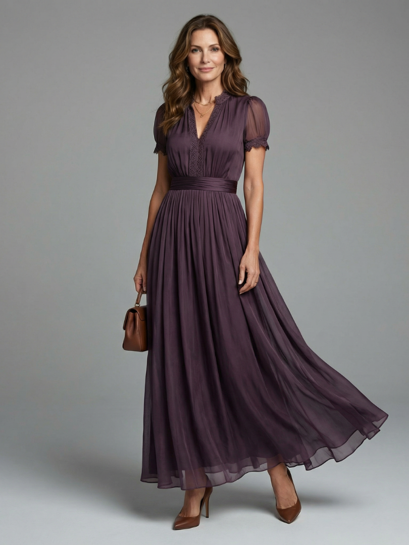Elia | Vestido Maxi com Cintura Franzida e Decote em Gota