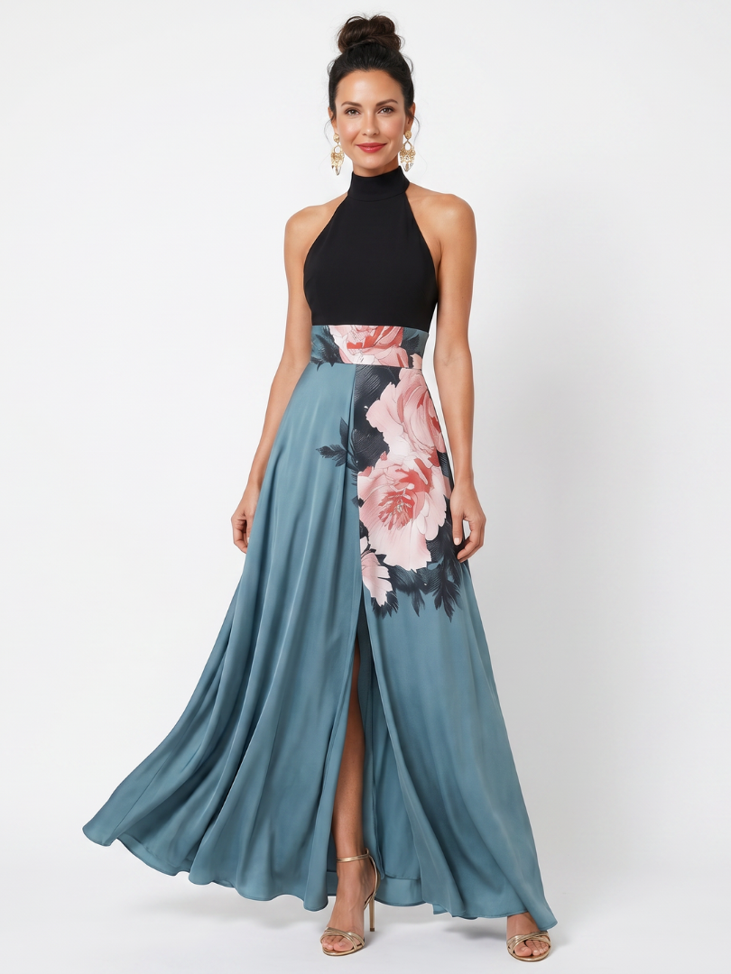 Fiorella | Vestido Maxi Floral com Corpete Halter