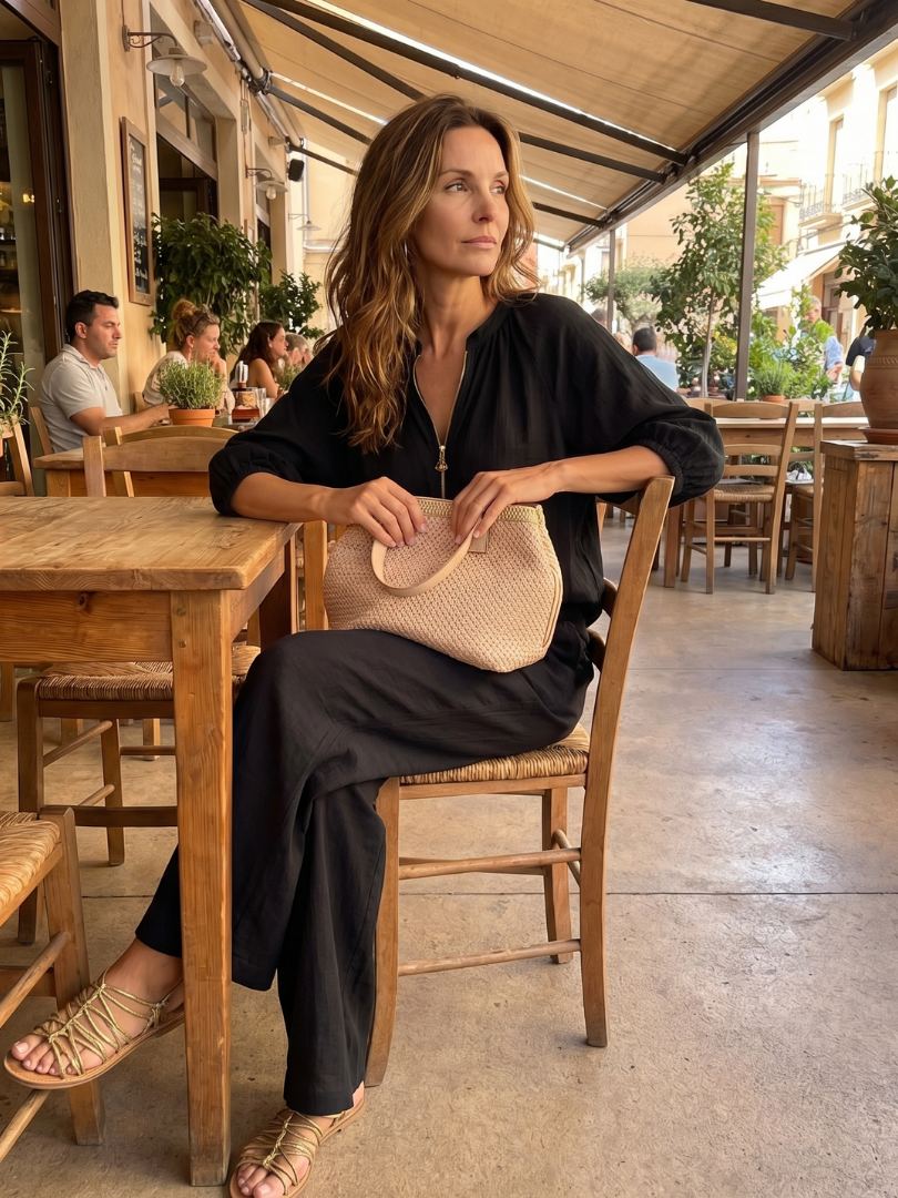 Natalia | Conjunto com Blusa de Fecho e Calças de Perna Larga