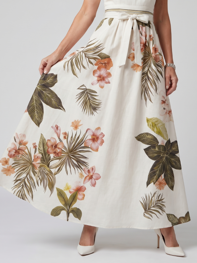 Sandra | Vestido Maxi Halter com Painéis Botânicos