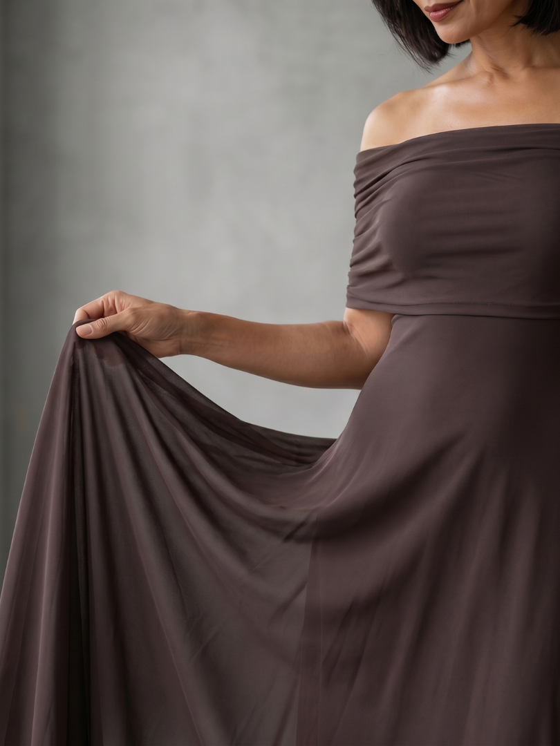 Giugno | Vestido Midi Drapeado Ombro a Descoberto