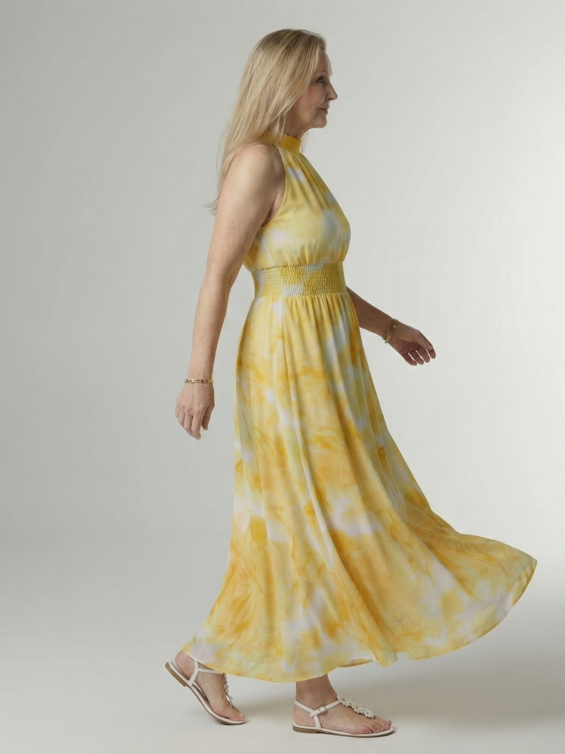 Sylin | Vestido Midi Halter com Cintura Franzida