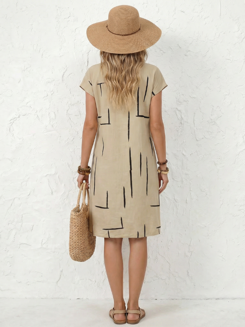 Adriana | Vestido ao Joelho de Manga Curta com Estampado Abstrato