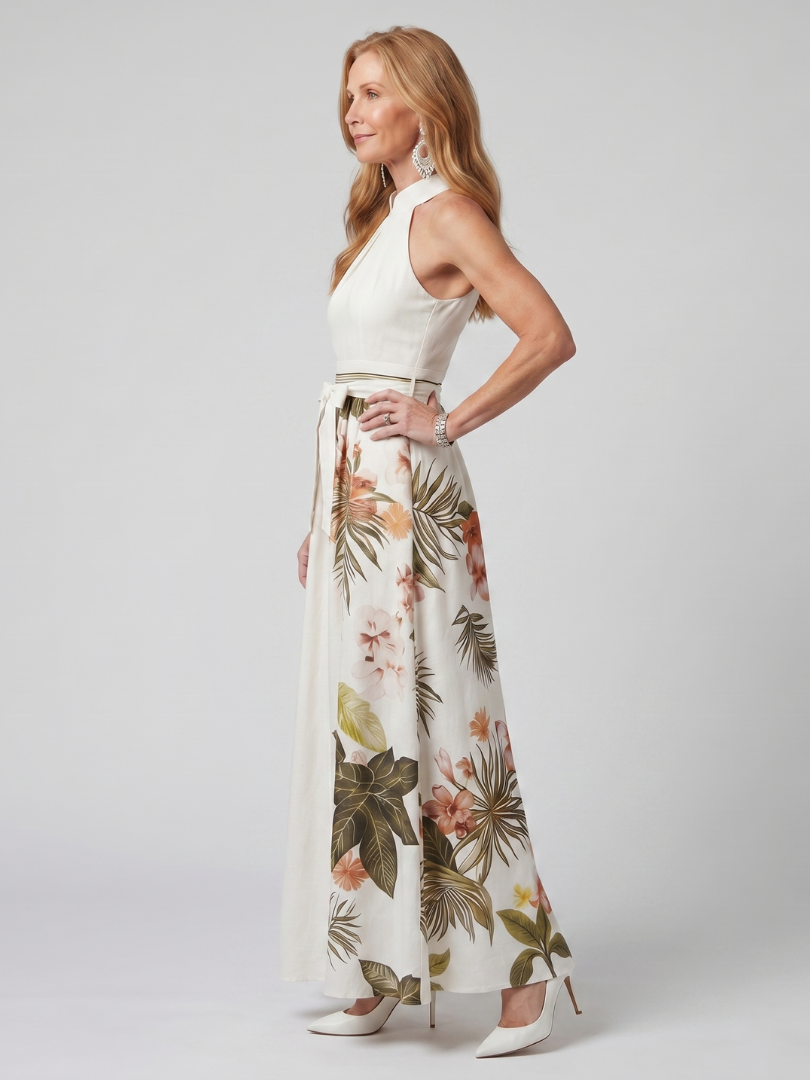 Sandra | Vestido Maxi Halter com Painéis Botânicos