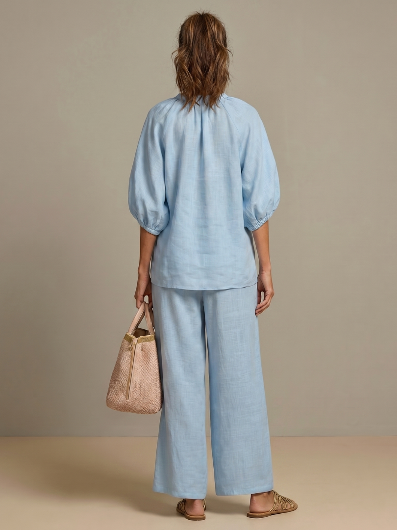 Natalia | Conjunto com Blusa de Fecho e Calças de Perna Larga