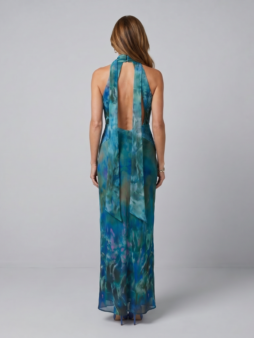 Juniper | Vestido Maxi Halter Sem Mangas com Abertura em Gota
