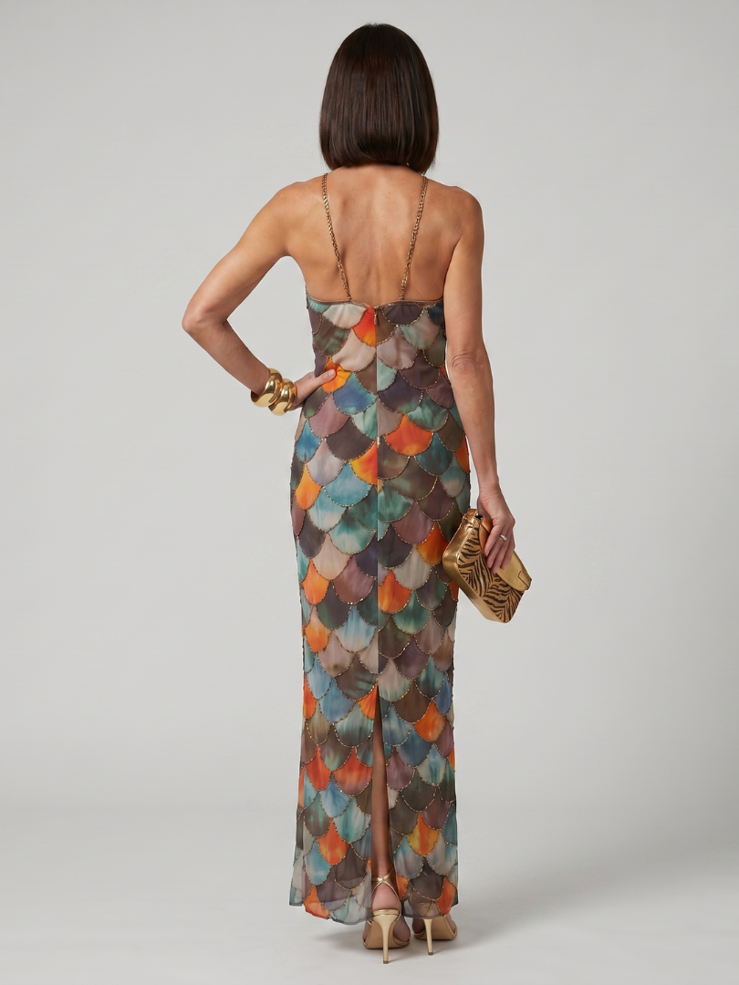 Larkin | Vestido Maxi Justo com Padrão Geométrico Multicolor