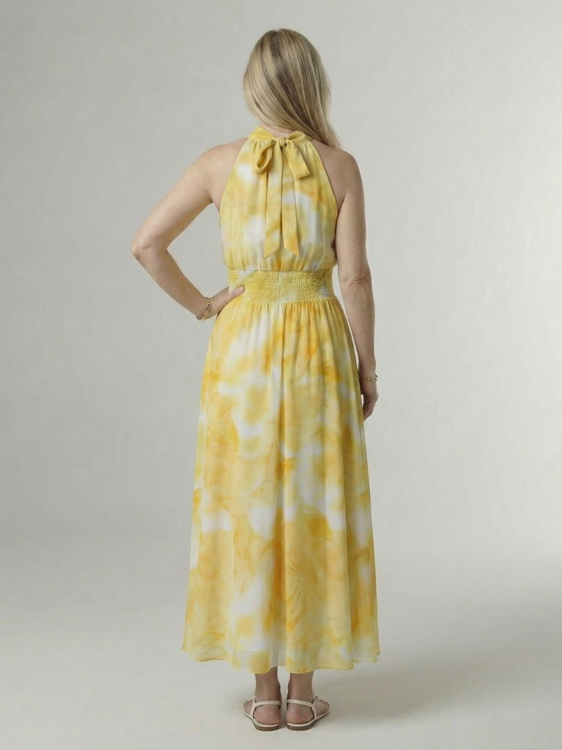 Sylin | Vestido Midi Halter com Cintura Franzida