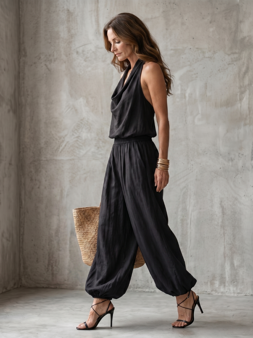 Marcela | Conjunto Top com Decote Franzido e Calças de Perna Larga Fluidas