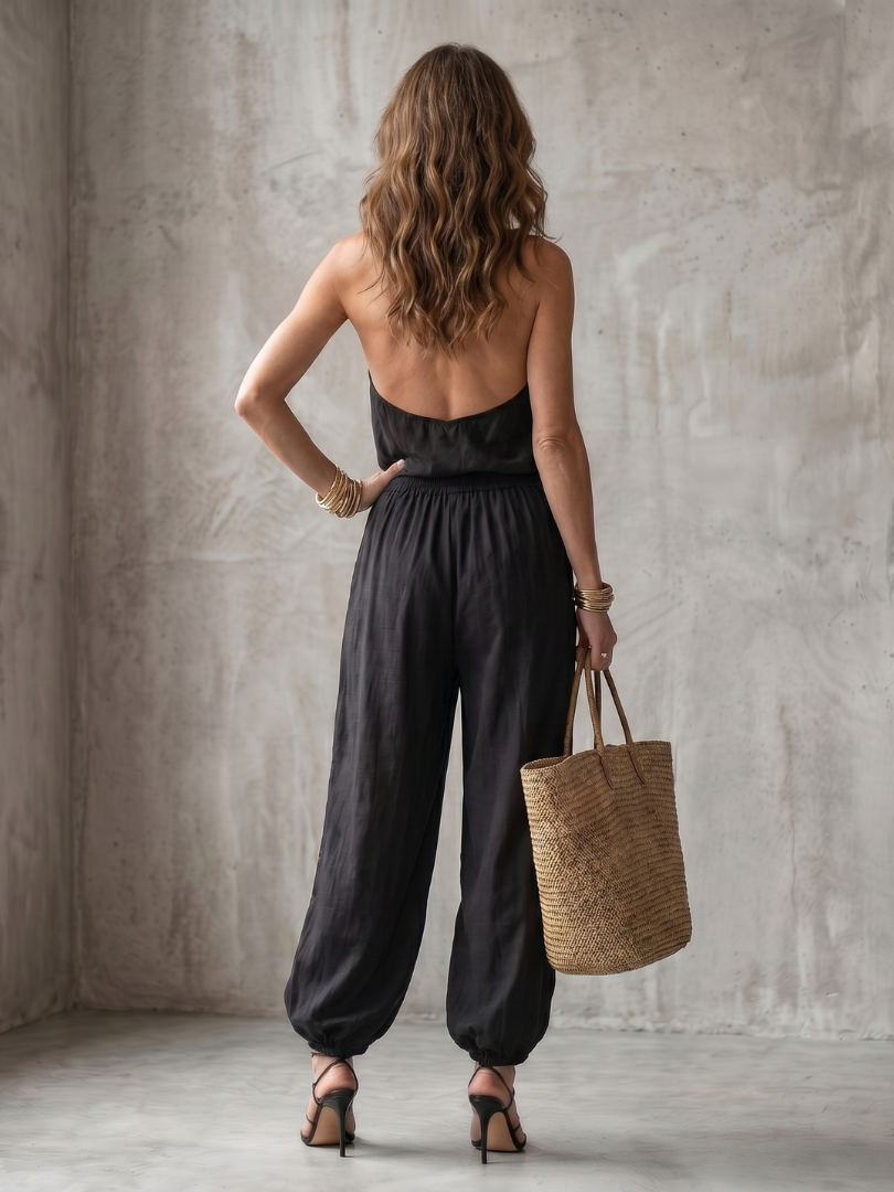 Marcela | Conjunto Top com Decote Franzido e Calças de Perna Larga Fluidas