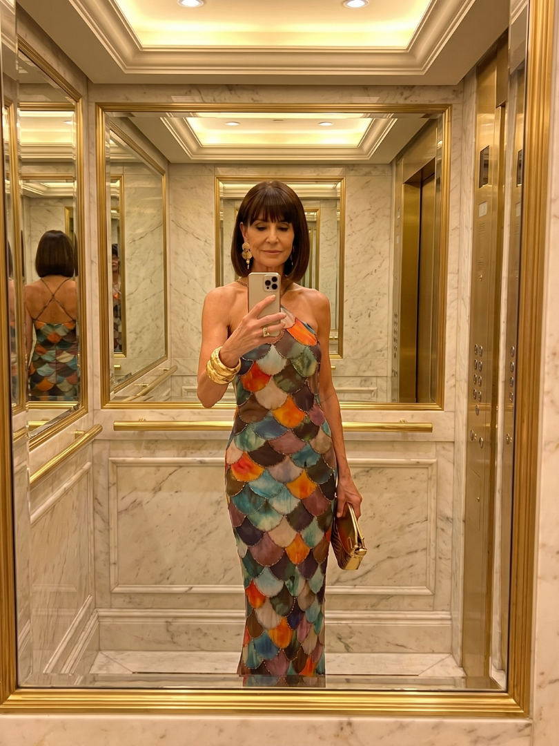 Larkin | Vestido Maxi Justo com Padrão Geométrico Multicolor