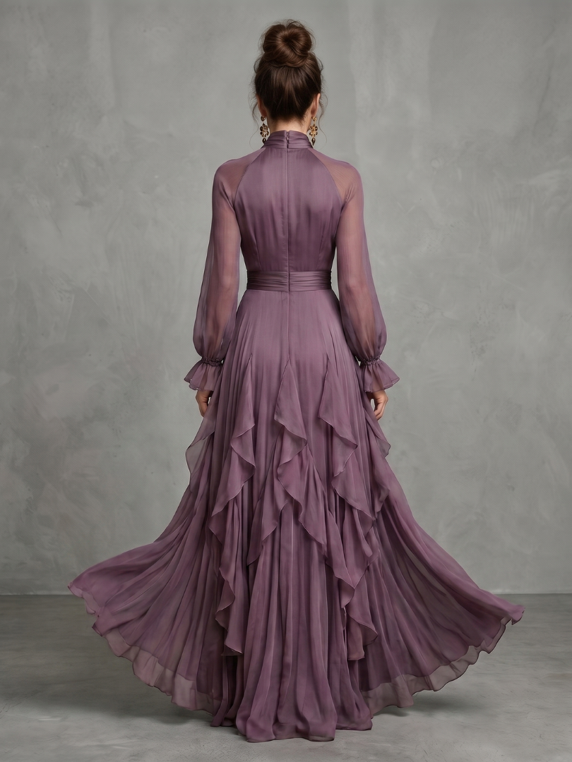 Demetria | Vestido Maxi com Laço no Decote e Saia em Camadas