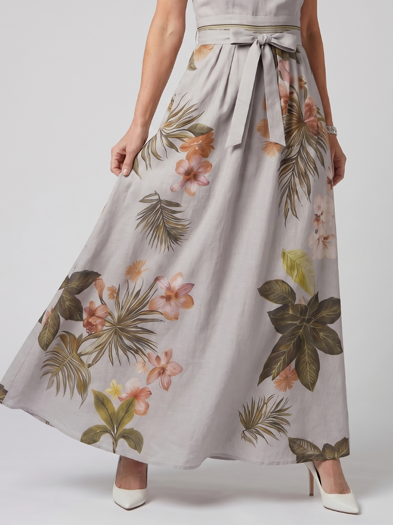 Sandra | Vestido Maxi Halter com Painéis Botânicos