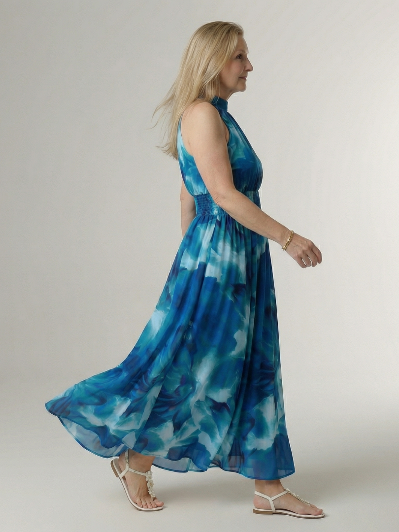 Sylin | Vestido Midi Halter com Cintura Franzida