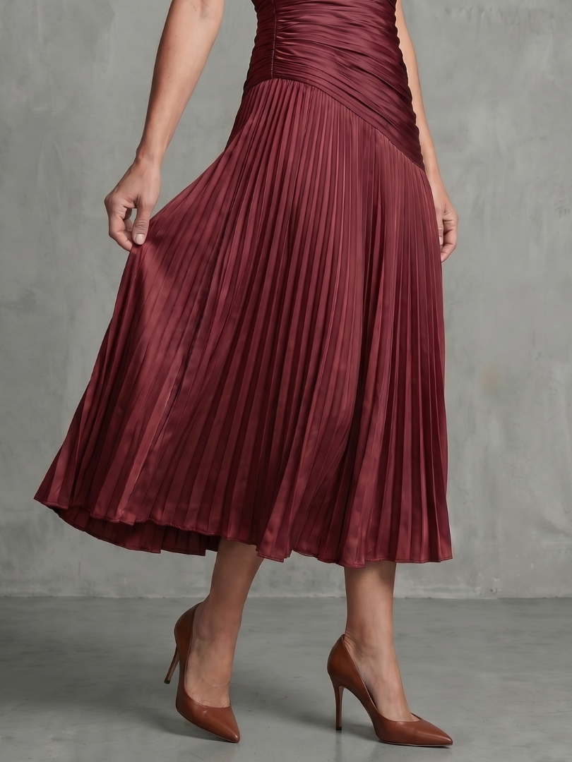 Theodora | Vestido Midi às Riscas com Cintura Plissada