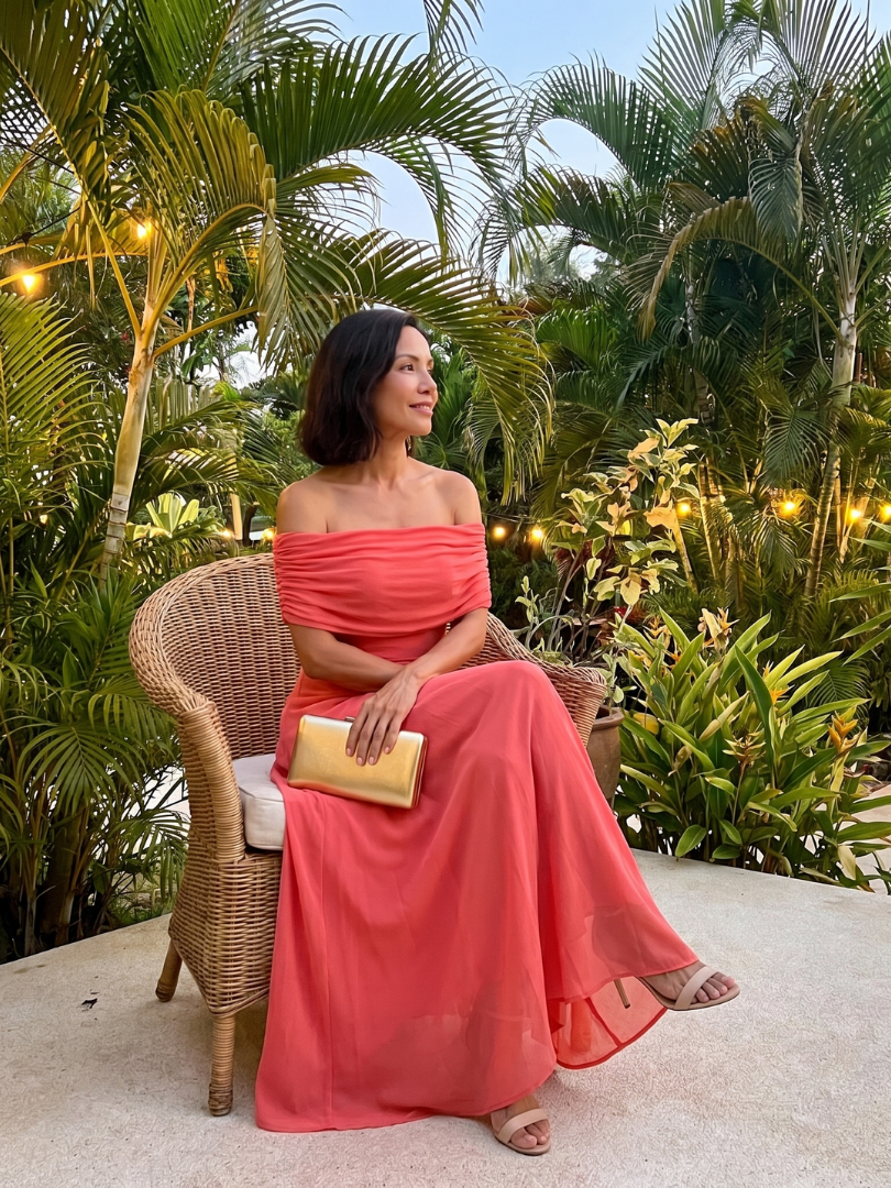 Giugno | Vestido Midi Drapeado Ombro a Descoberto