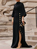 Abito Maxi Elegante con Bottoni Laterali