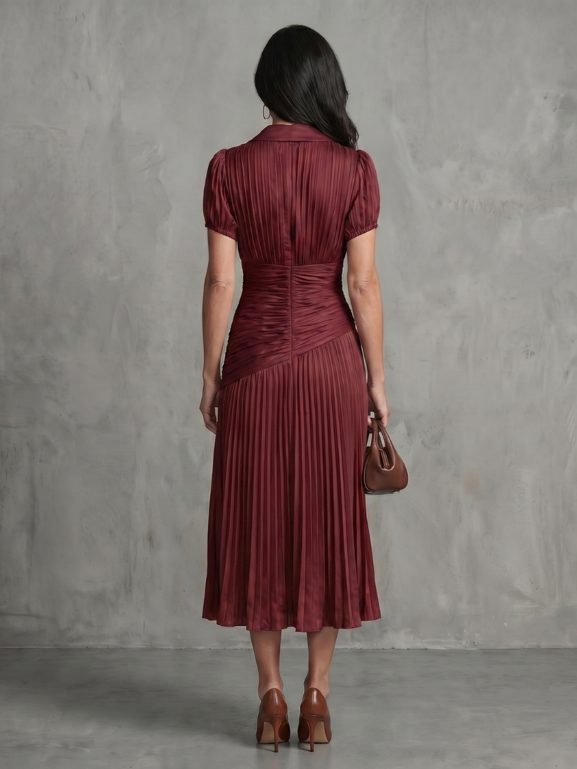 Theodora | Vestido Midi às Riscas com Cintura Plissada
