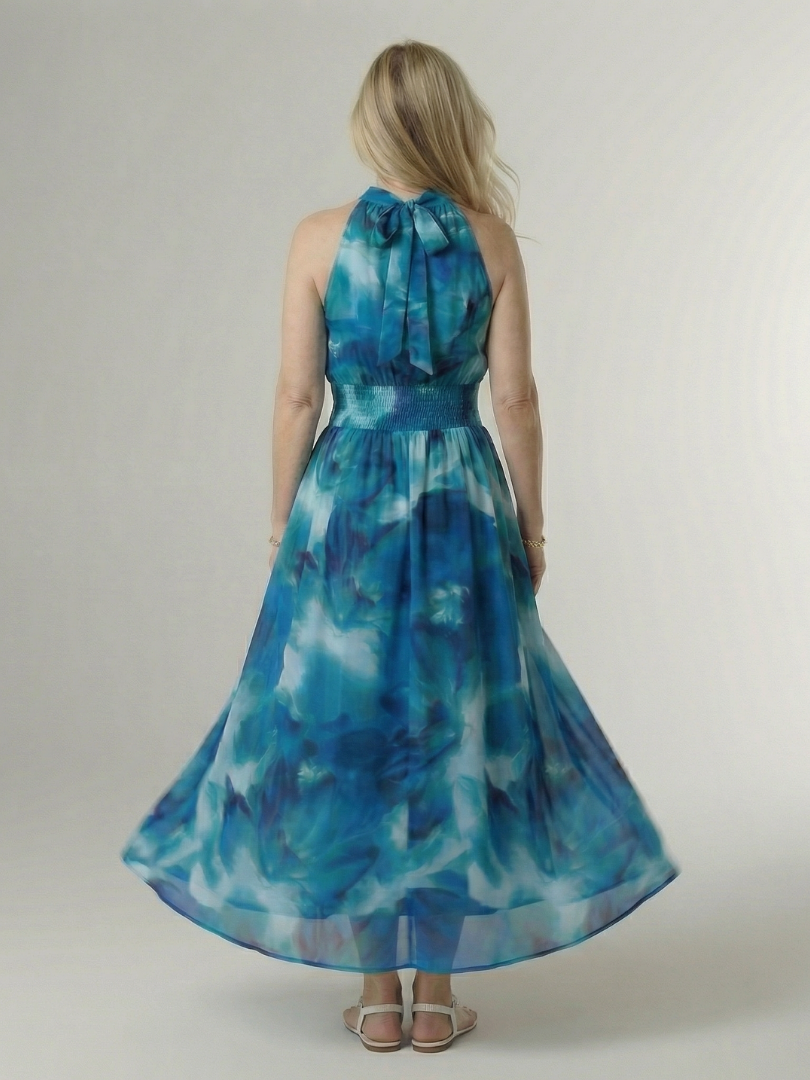Sylin | Vestido Midi Halter com Cintura Franzida