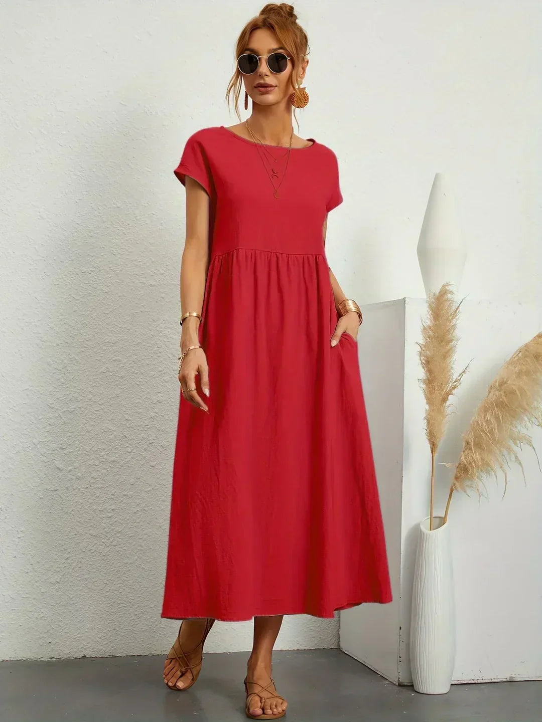 Gabrielle™ | Vestido Midi Fluido de Elegância Atemporal