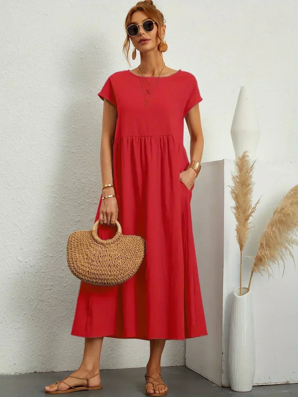 Gabrielle™ | Vestido Midi Fluido de Elegância Atemporal