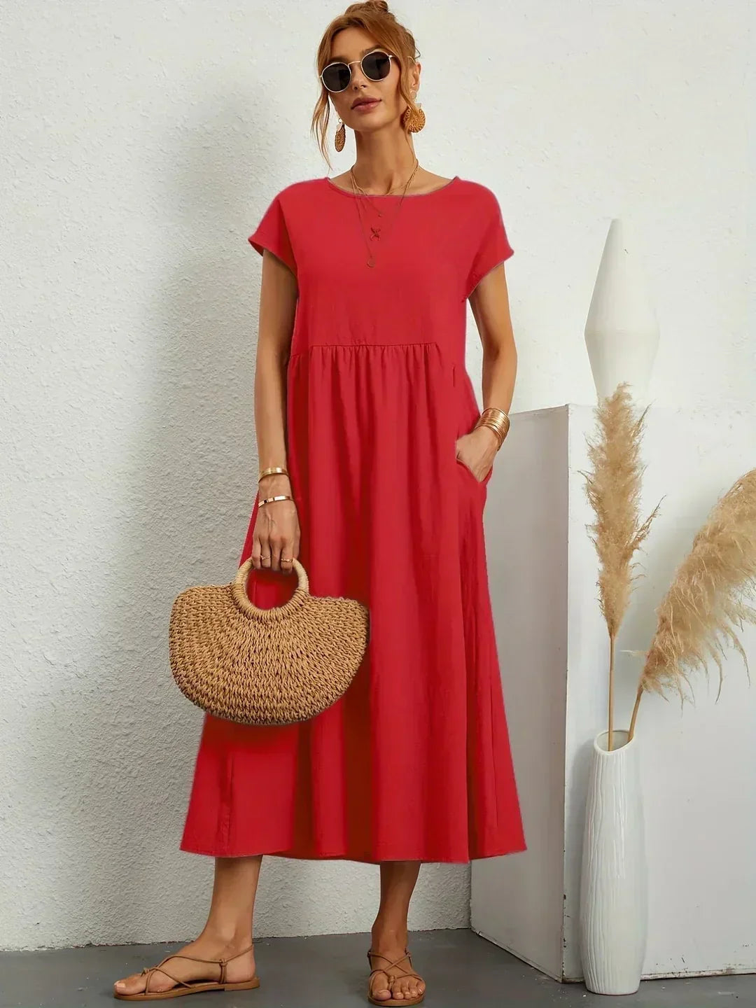 Gabrielle™ | Vestido Midi Fluido de Elegância Atemporal