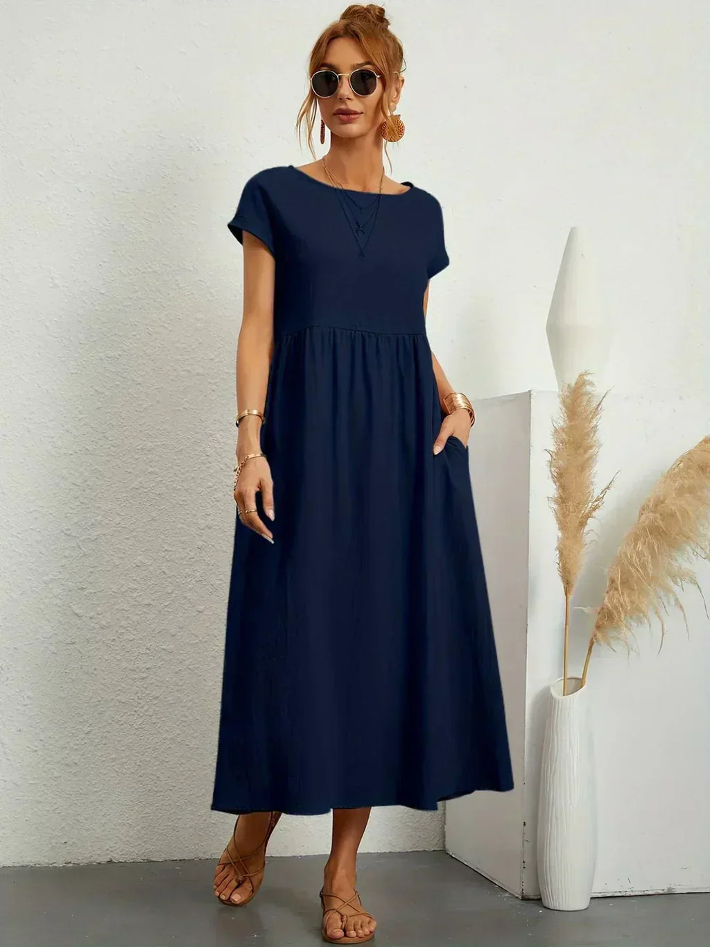 Gabrielle™ | Vestido Midi Fluido de Elegância Atemporal