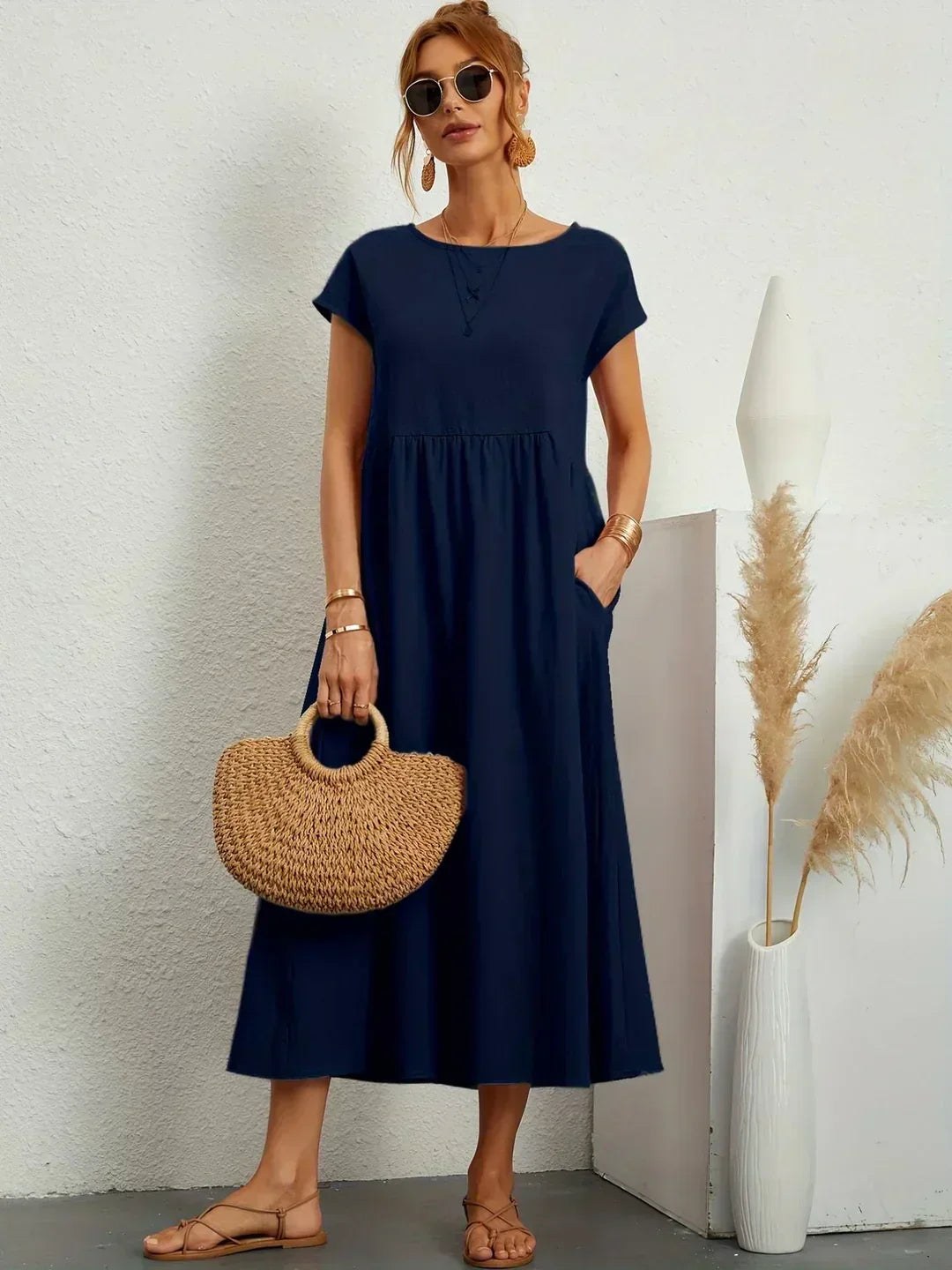 Gabrielle™ | Vestido Midi Fluido de Elegância Atemporal