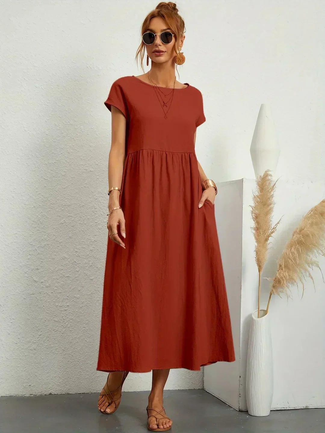 Gabrielle™ | Vestido Midi Fluido de Elegância Atemporal