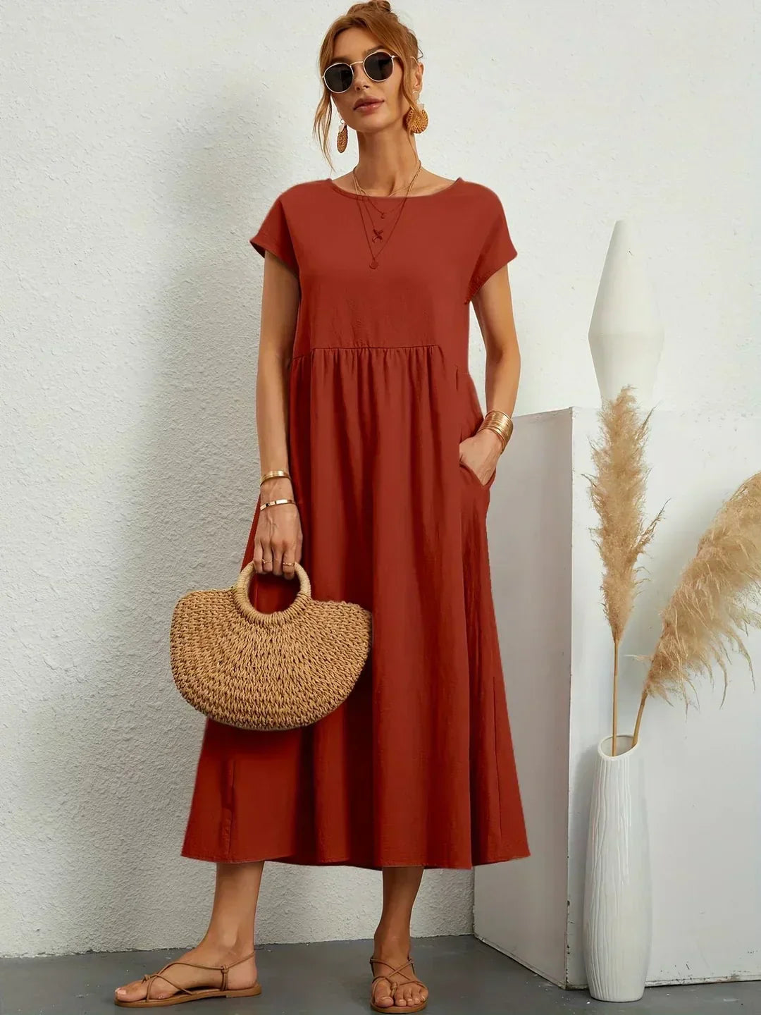 Gabrielle™ | Vestido Midi Fluido de Elegância Atemporal
