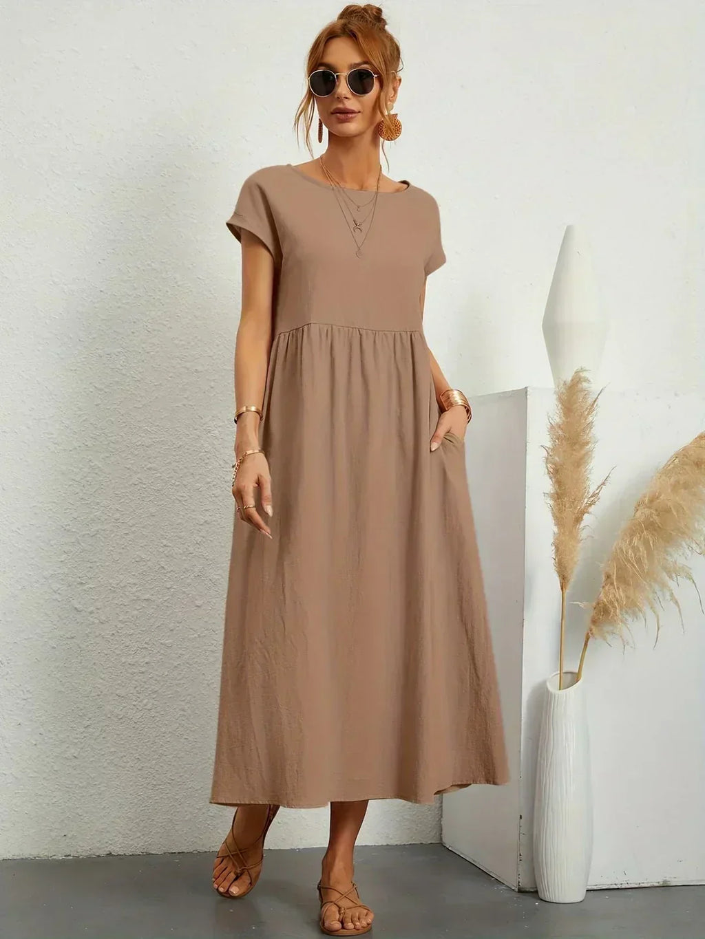 Gabrielle™ | Vestido Midi Fluido de Elegância Atemporal