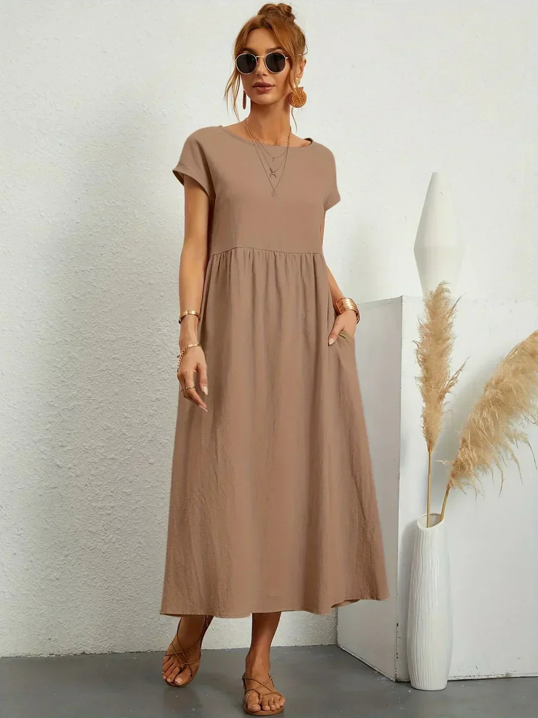 Gabrielle™ | Vestido Midi Fluido de Elegância Atemporal
