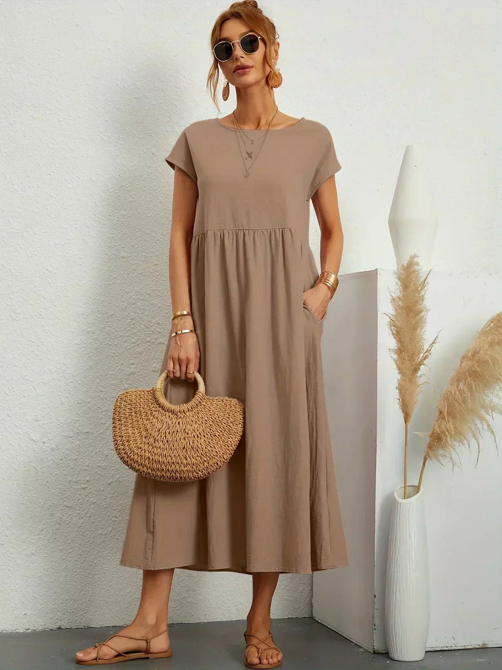 Gabrielle™ | Vestido Midi Fluido de Elegância Atemporal
