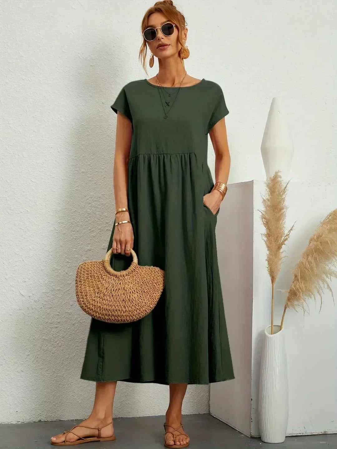 Gabrielle™ | Vestido Midi Fluido de Elegância Atemporal
