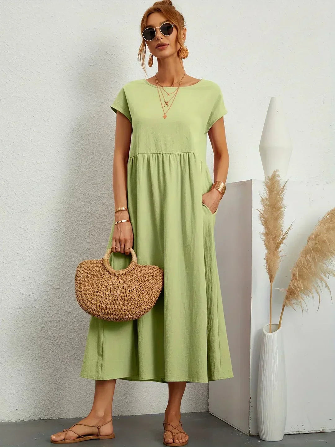 Gabrielle™ | Vestido Midi Fluido de Elegância Atemporal