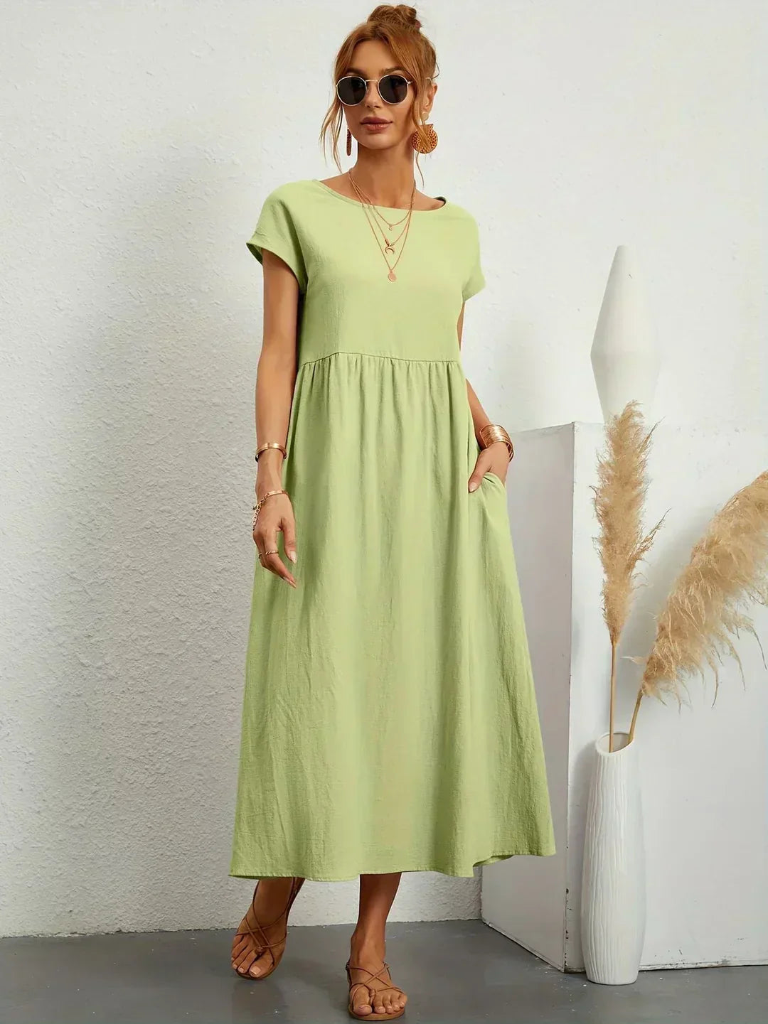 Gabrielle™ | Vestido Midi Fluido de Elegância Atemporal