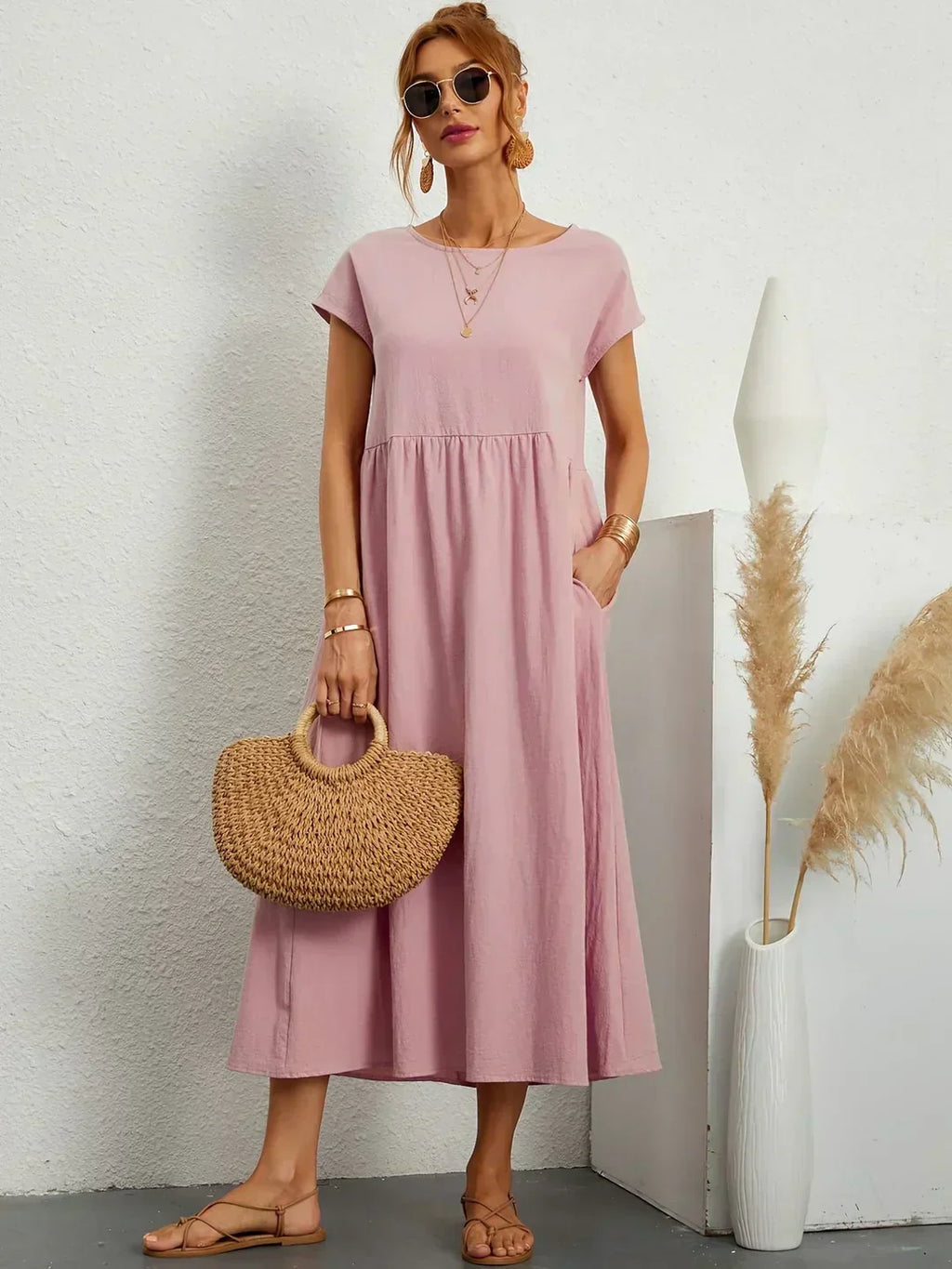 Gabrielle™ | Vestido Midi Fluido de Elegância Atemporal