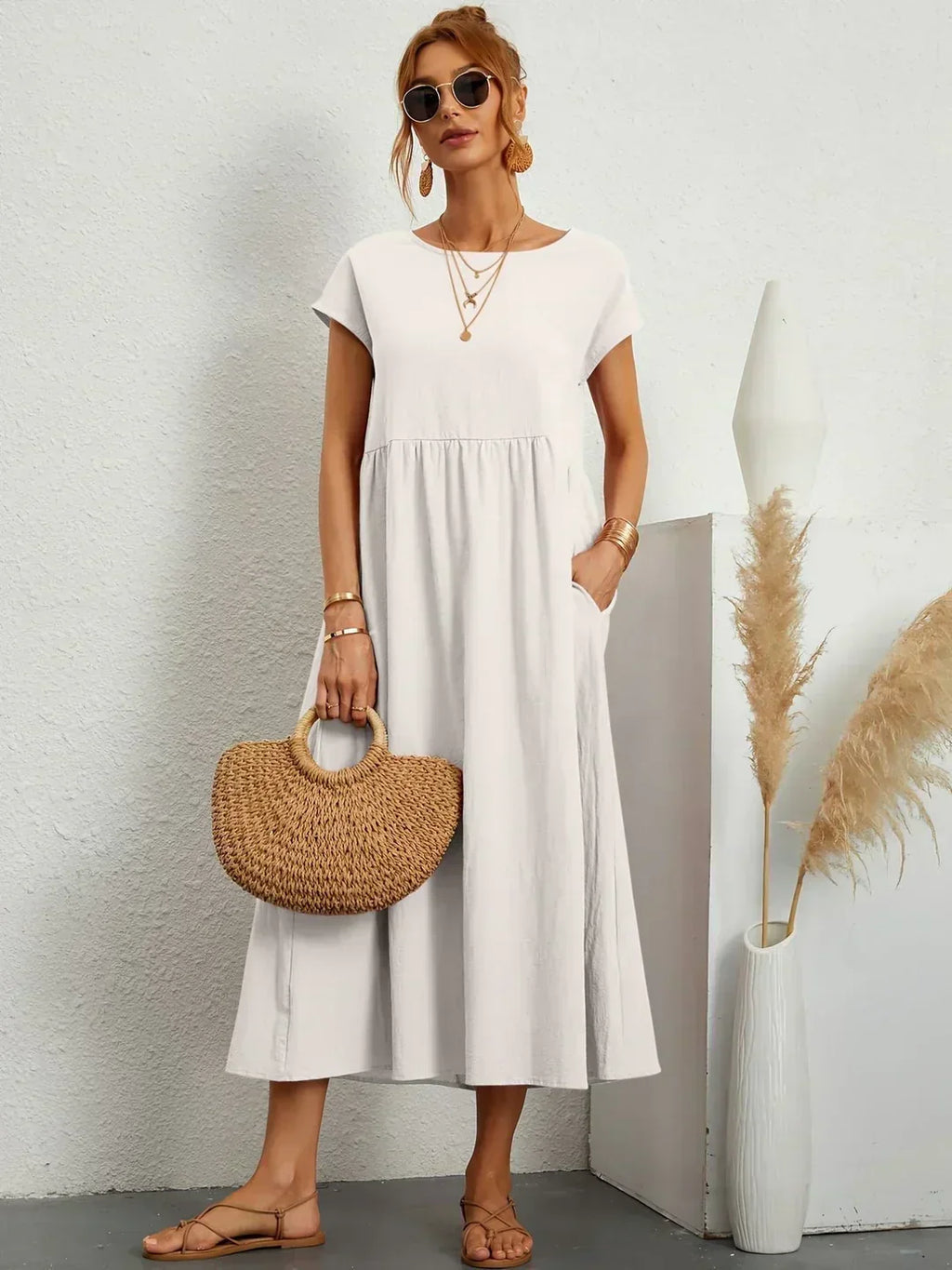 Gabrielle™ | Vestido Midi Fluido de Elegância Atemporal