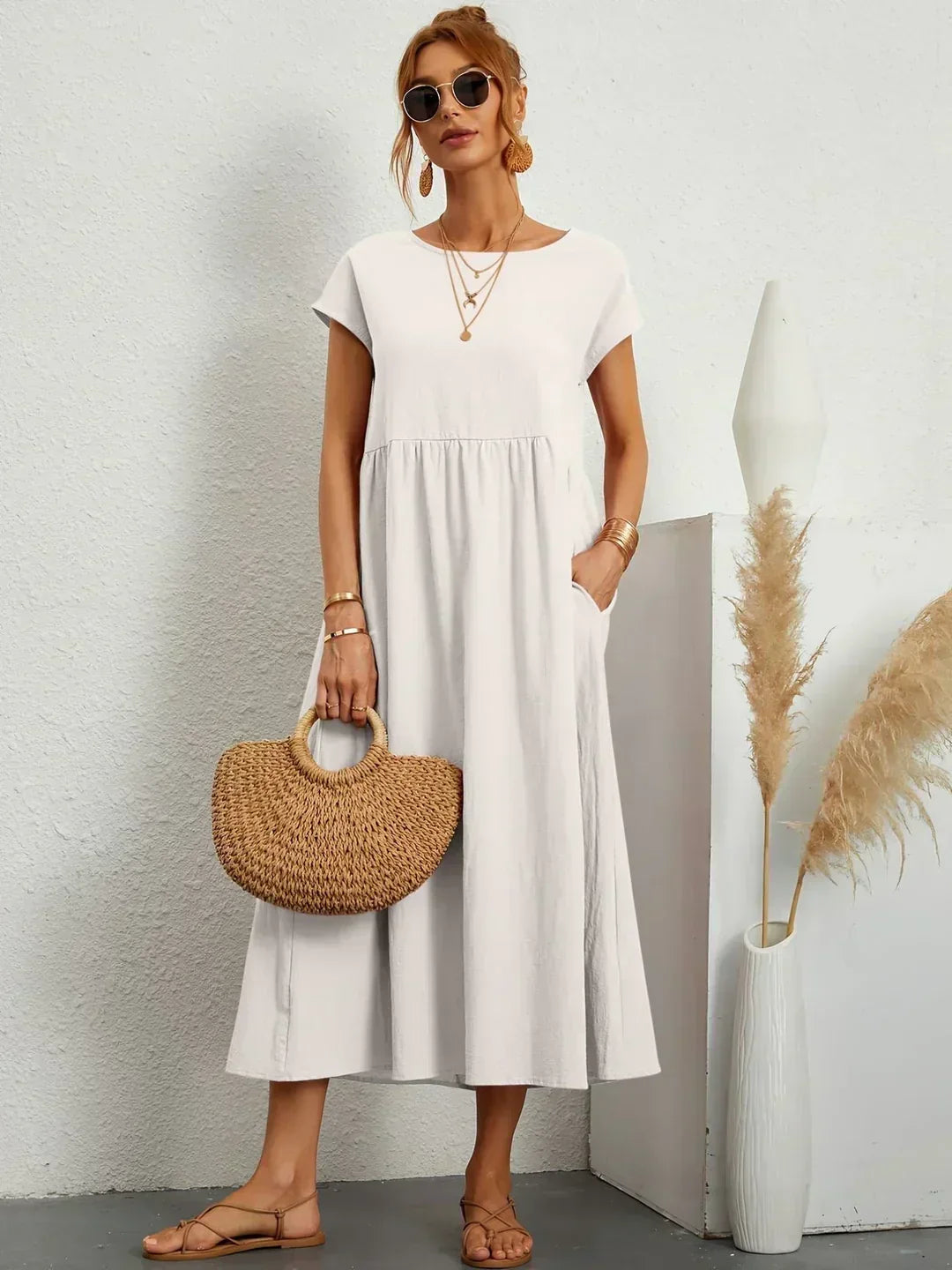 Gabrielle™ | Vestido Midi Fluido de Elegância Atemporal