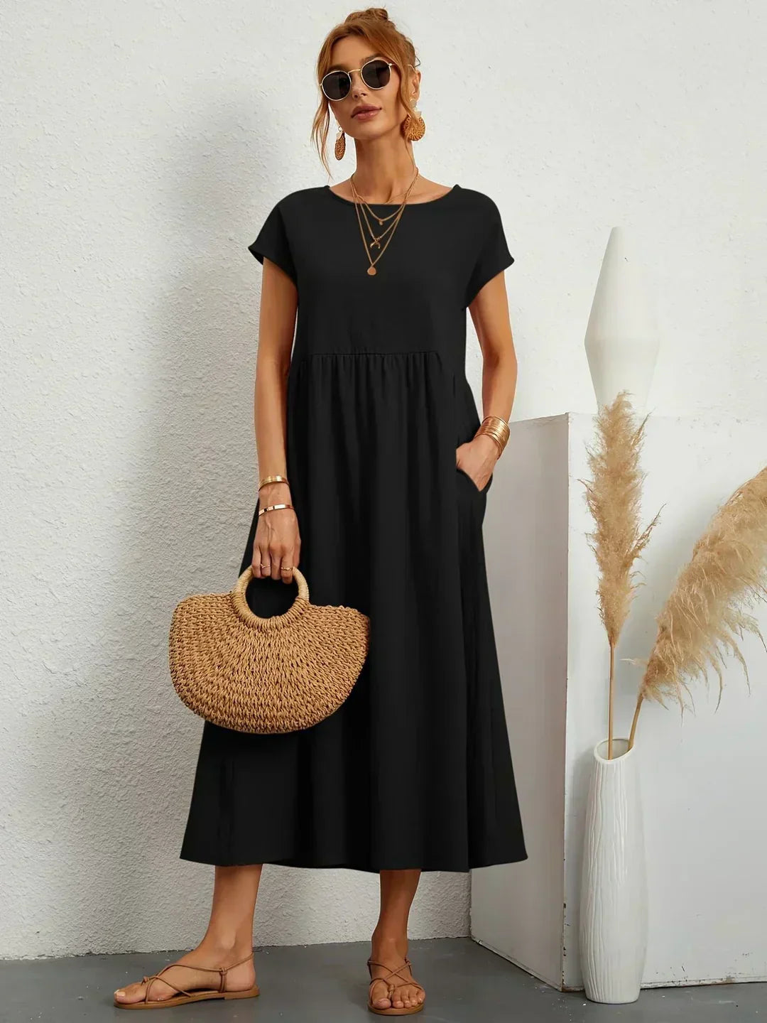Gabrielle™ | Vestido Midi Fluido de Elegância Atemporal